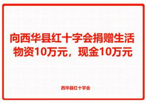 向西華縣紅十字會捐贈生活物資10萬元，現金10萬元